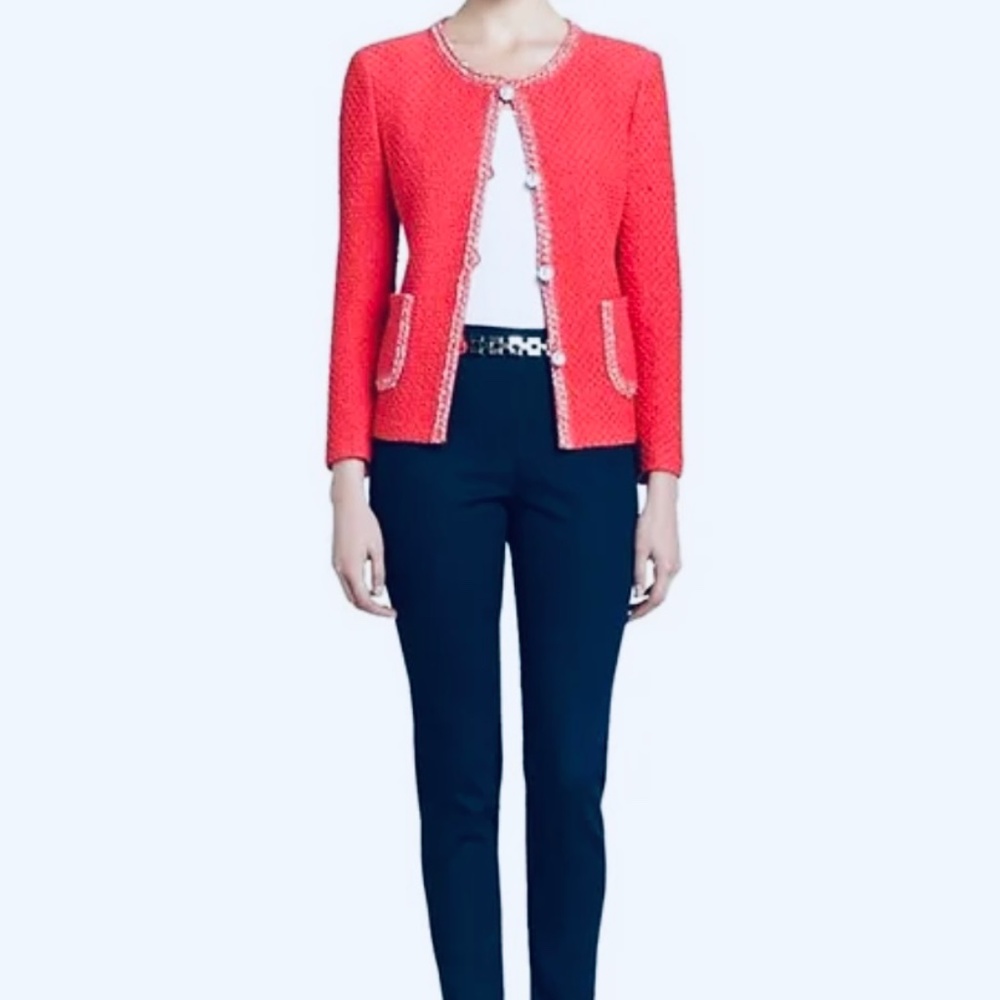 ST. John Coral Classic Tweed Jacket Pearl Buttons 4 Texture Wool Blend